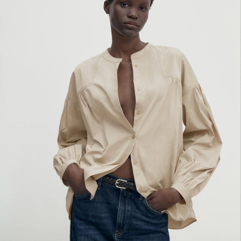 Massimo Dutti Womans Relax Blouse Shirt Top Size S beige oversized